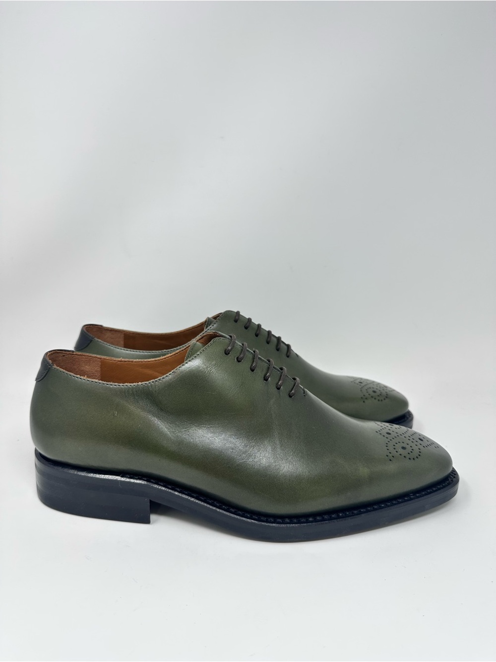 Dapperfam Men's Olive Green Leather Oxford Shoes Size 10.5 Lace up - Picture 7 of 13